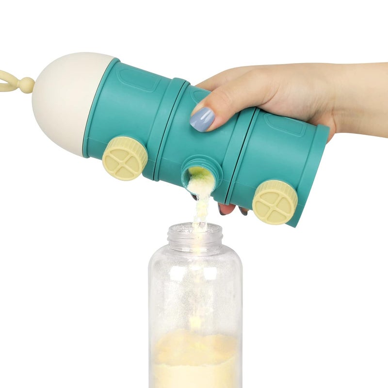 accmor Formula Dispenser On The Go, 3 Layers Stackable Formula Container to Go, Non-Spill Portable Milk Powder Baby & Kids Snack Container, Green - Image 3
